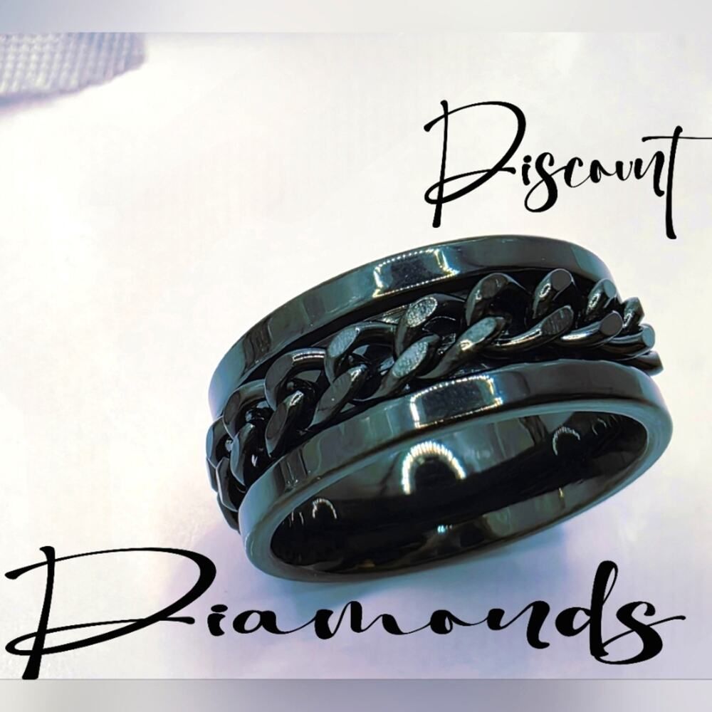 Men / Women / Unisex SPINNER Titanium Polished  Ring - Black Chain